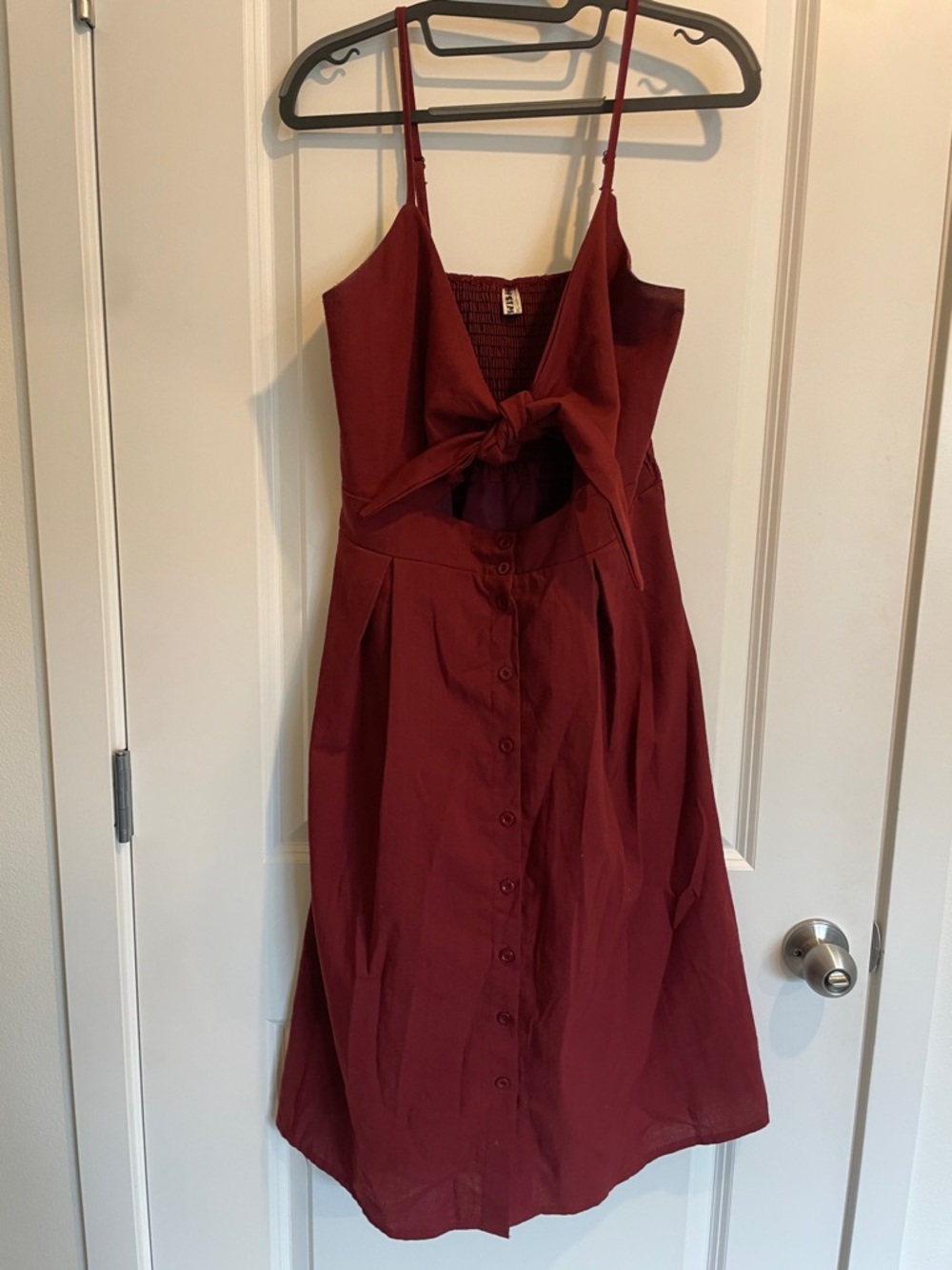 Sleeveless Tie-Front Midi Dress in Deep Burgundy